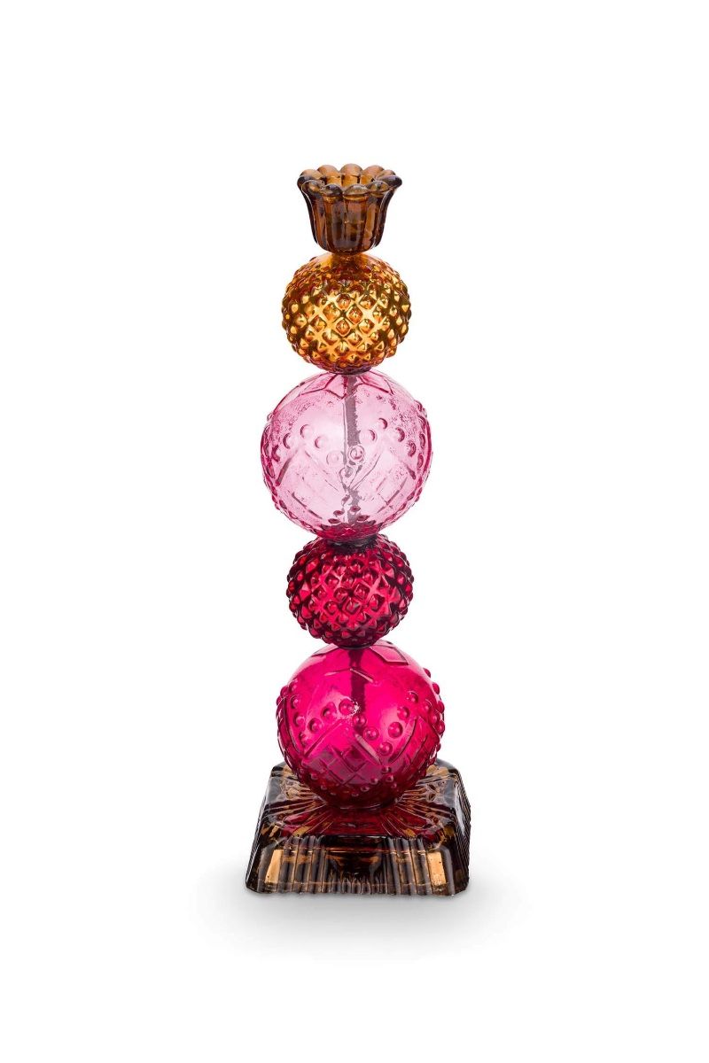 Candle Holder Glass Bead Red/Yellow 30cm