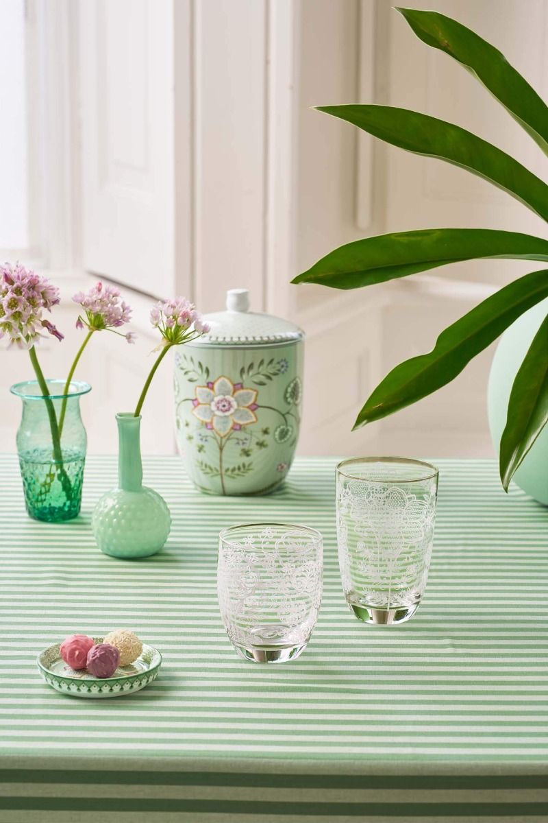 Set/2 Water Glasses Flower White