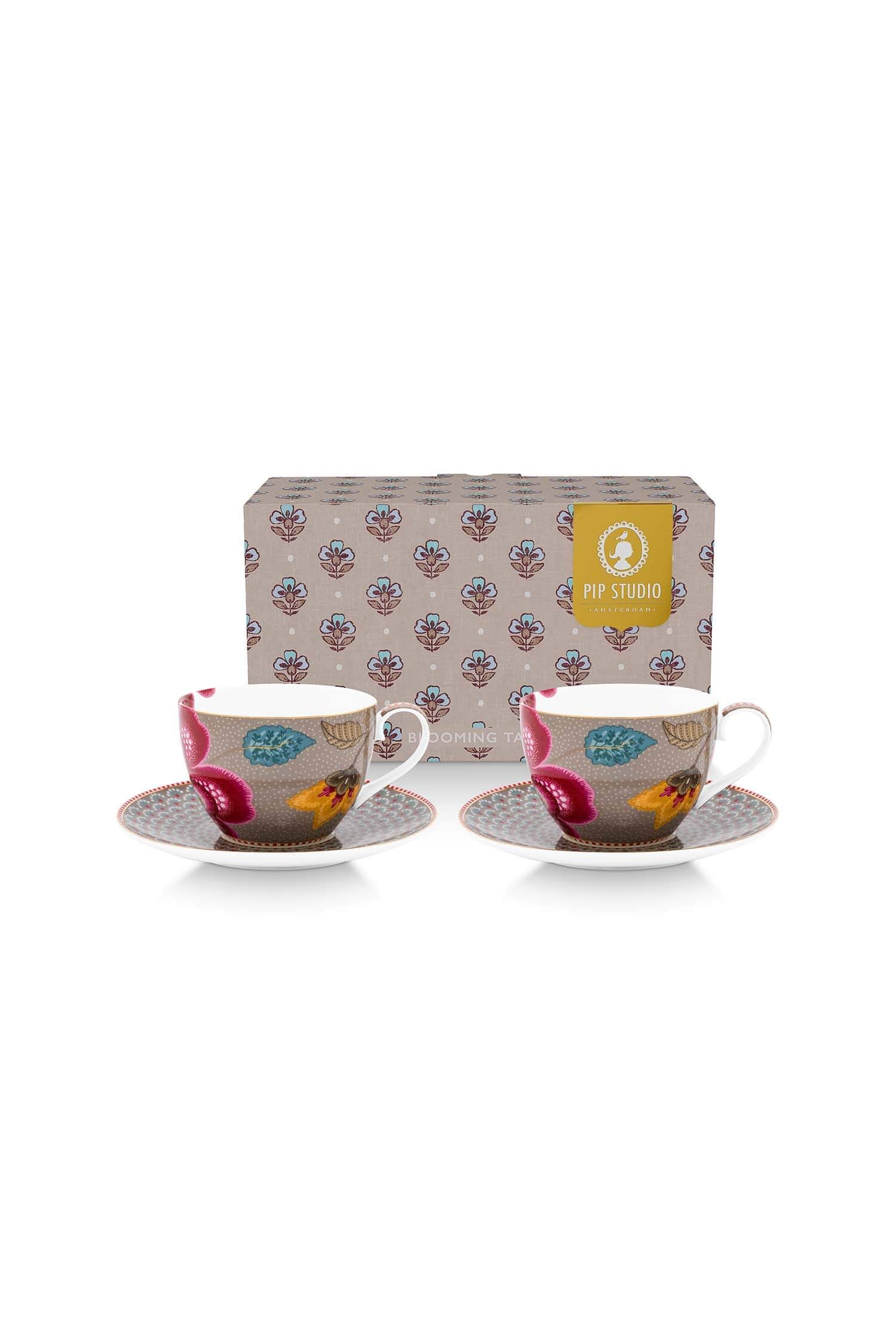Set/2 Cups and Saucers Blooming Tales Fantasy Khaki 300ml