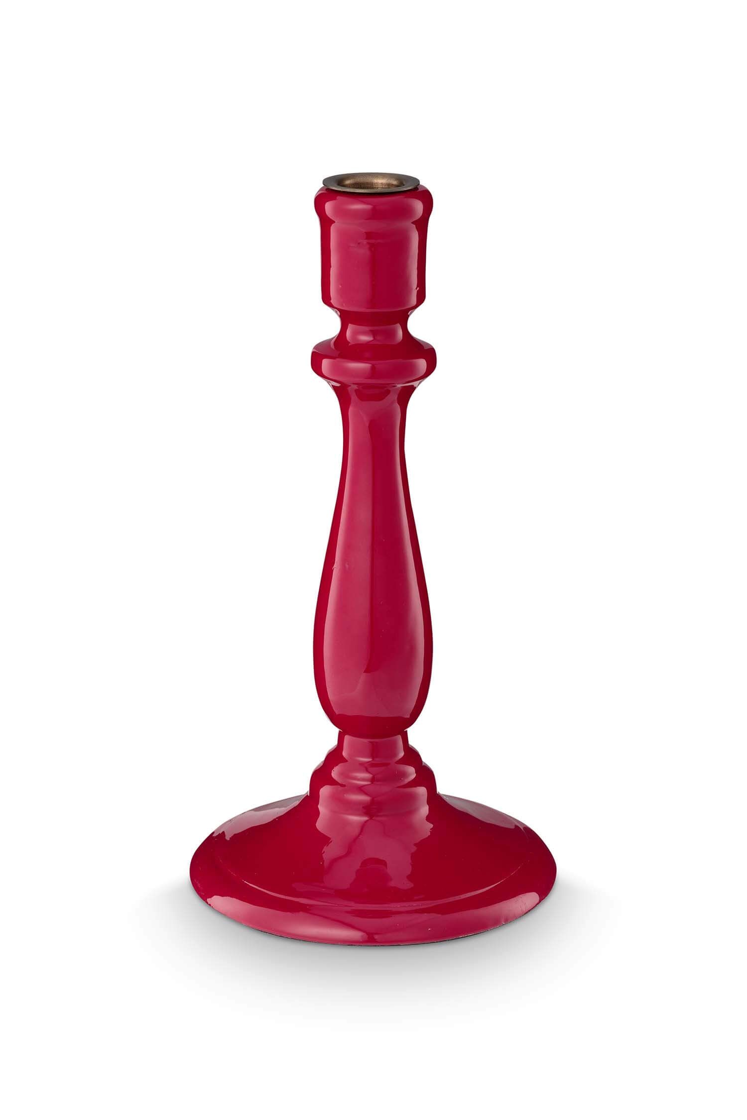 Candle Holder Wood Red 25cm