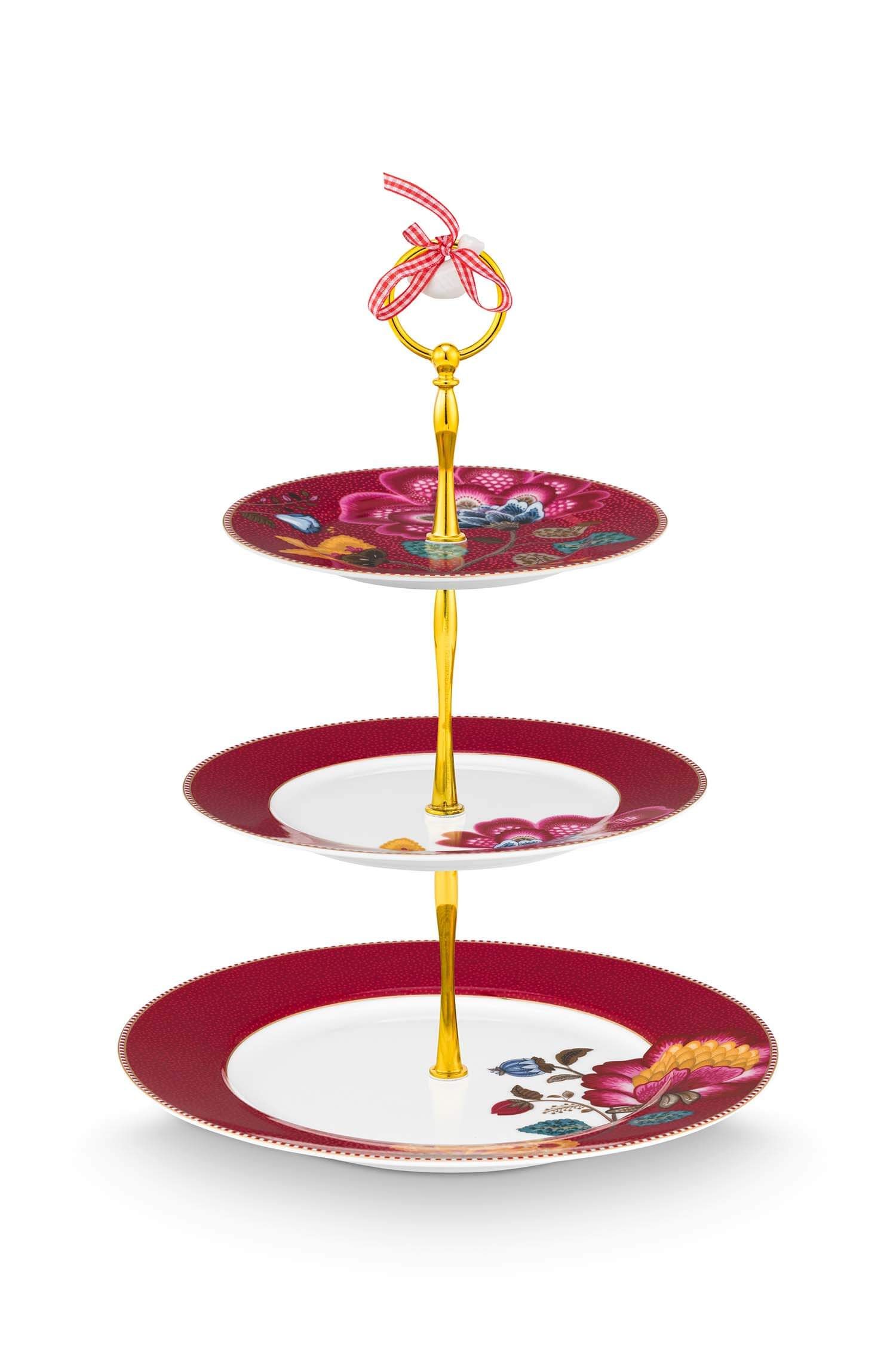 Cake Stand 3 Layers Blooming Tales Fantasy Dark Red