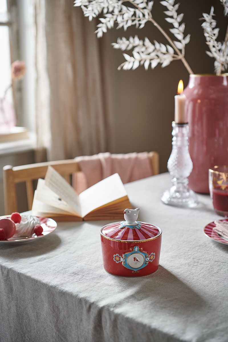 Sugar Bowl Love Birds Medallion Red-Pink