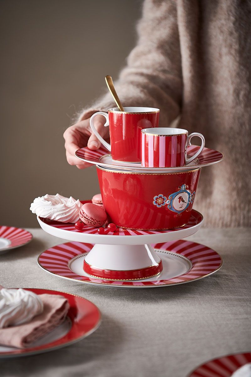 Mini Cake Tray o/f Love Birds Stripes Red-Pink 24cm