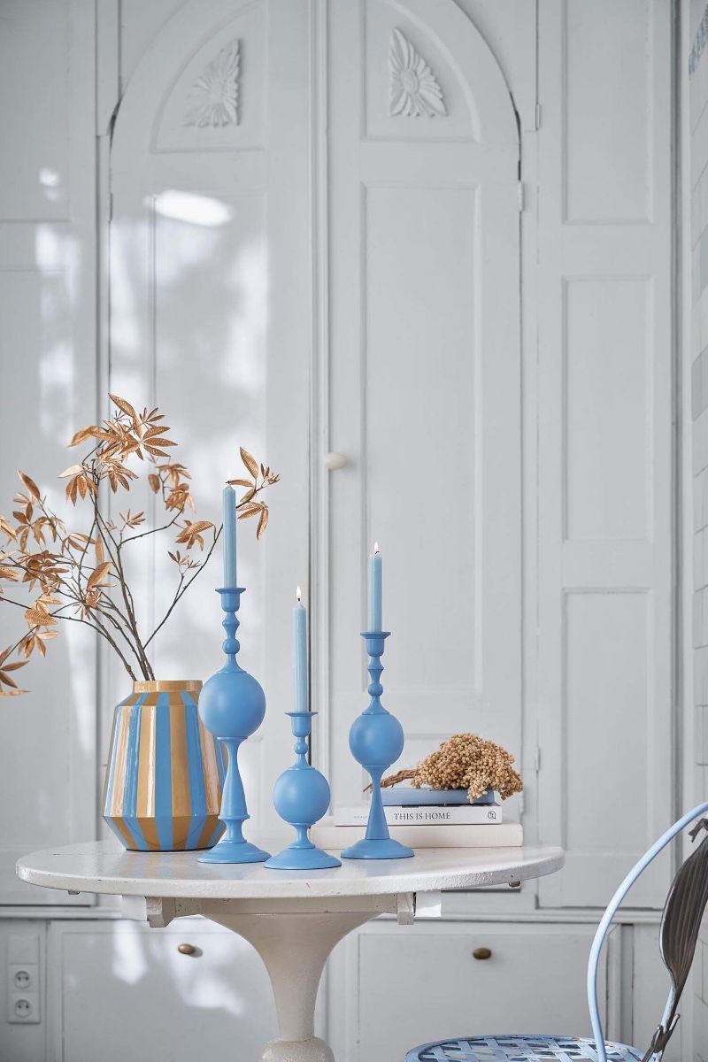 Candle Holder Metal Sphere Matt Light Blue 44cm