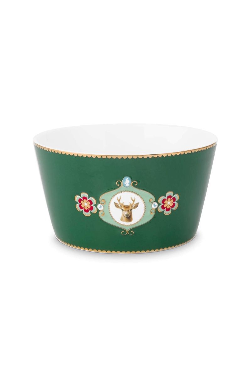 Bowl Love Birds Medallion Deer Dark Green 15cm
