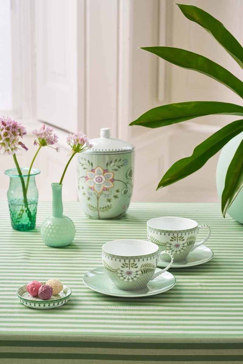 Set/2 Cups and Saucers Lily&Lotus Light Green