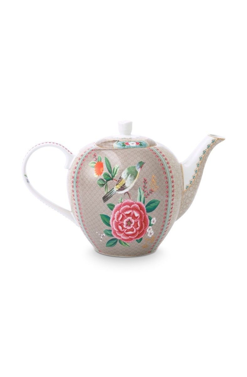 Tea Pot Large Blushing Birds Khaki