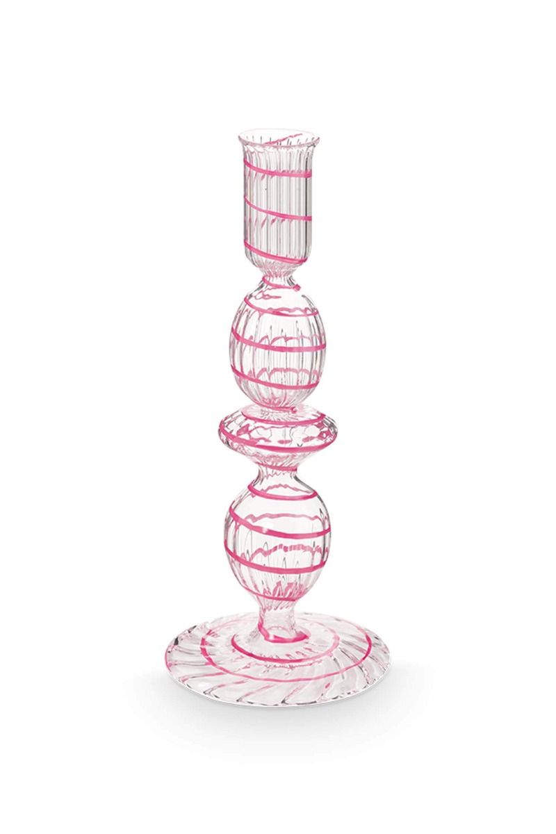 Candle Holder Glass Swirl Pink 20cm