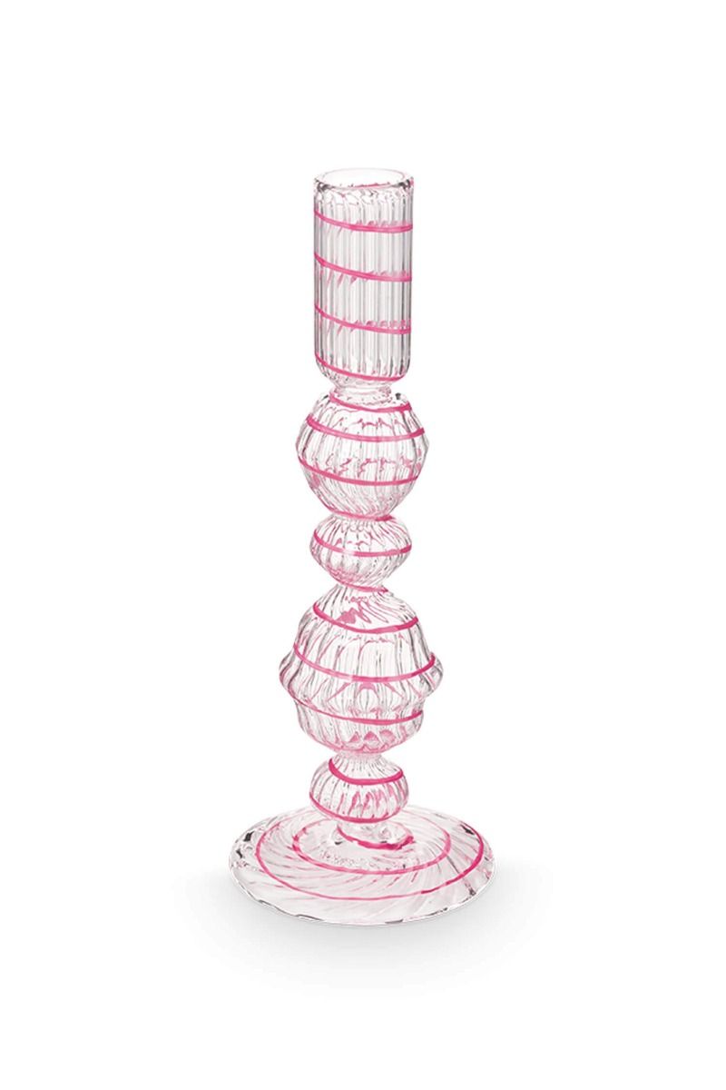Candle Holder Glass Swirl Pink 22cm