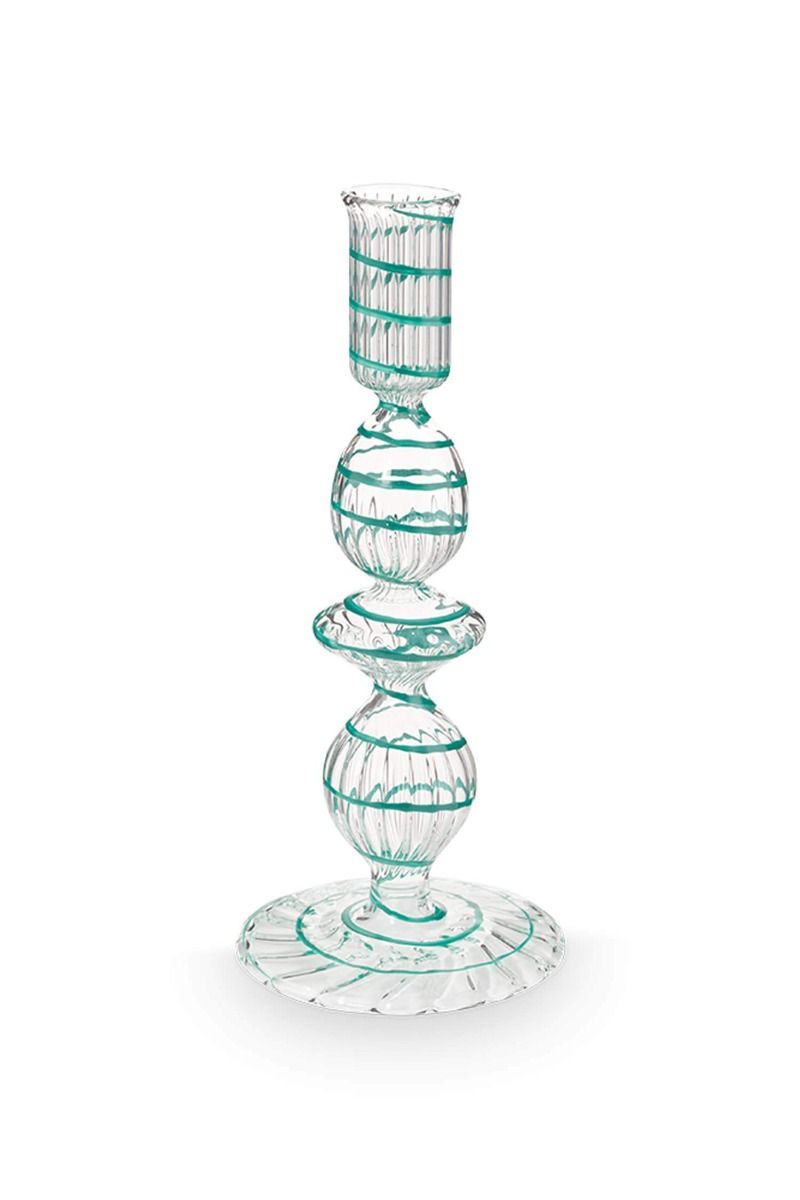 Candle Holder Glass Swirl Light Blue 20cm
