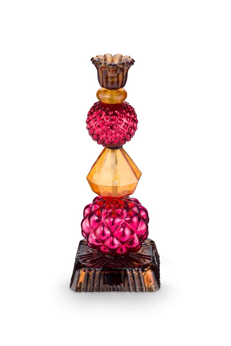 Candle Holder Glass Bead Red/Yellow 23.5cm