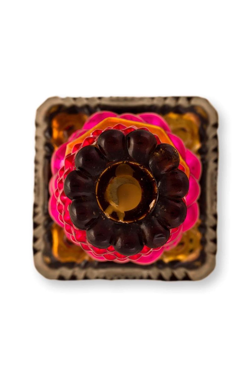 Candle Holder Glass Bead Red/Yellow 23.5cm