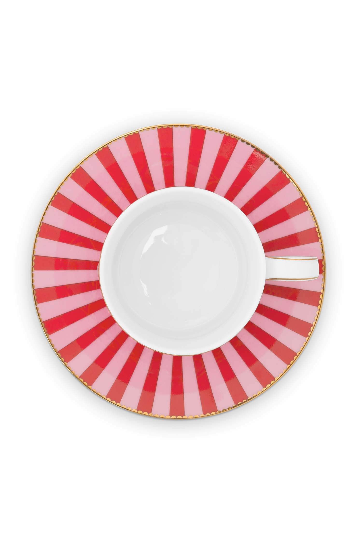 Set/2 Cups & Saucers Love Birds Medallion Red-Pink