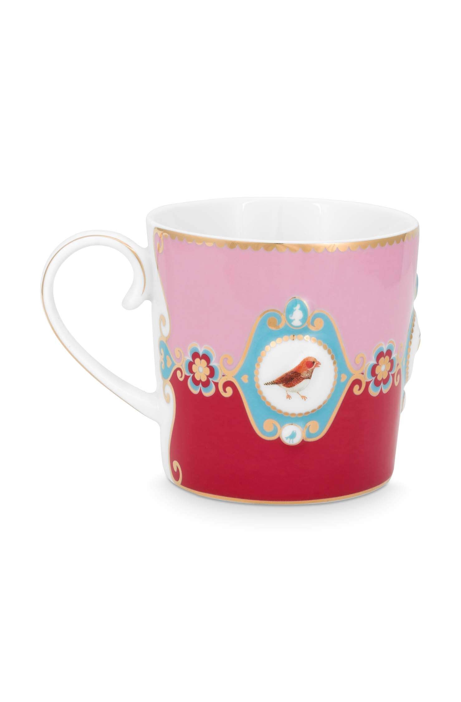 Set/2 Mugs Small Love Birds Medallion Red-Pink