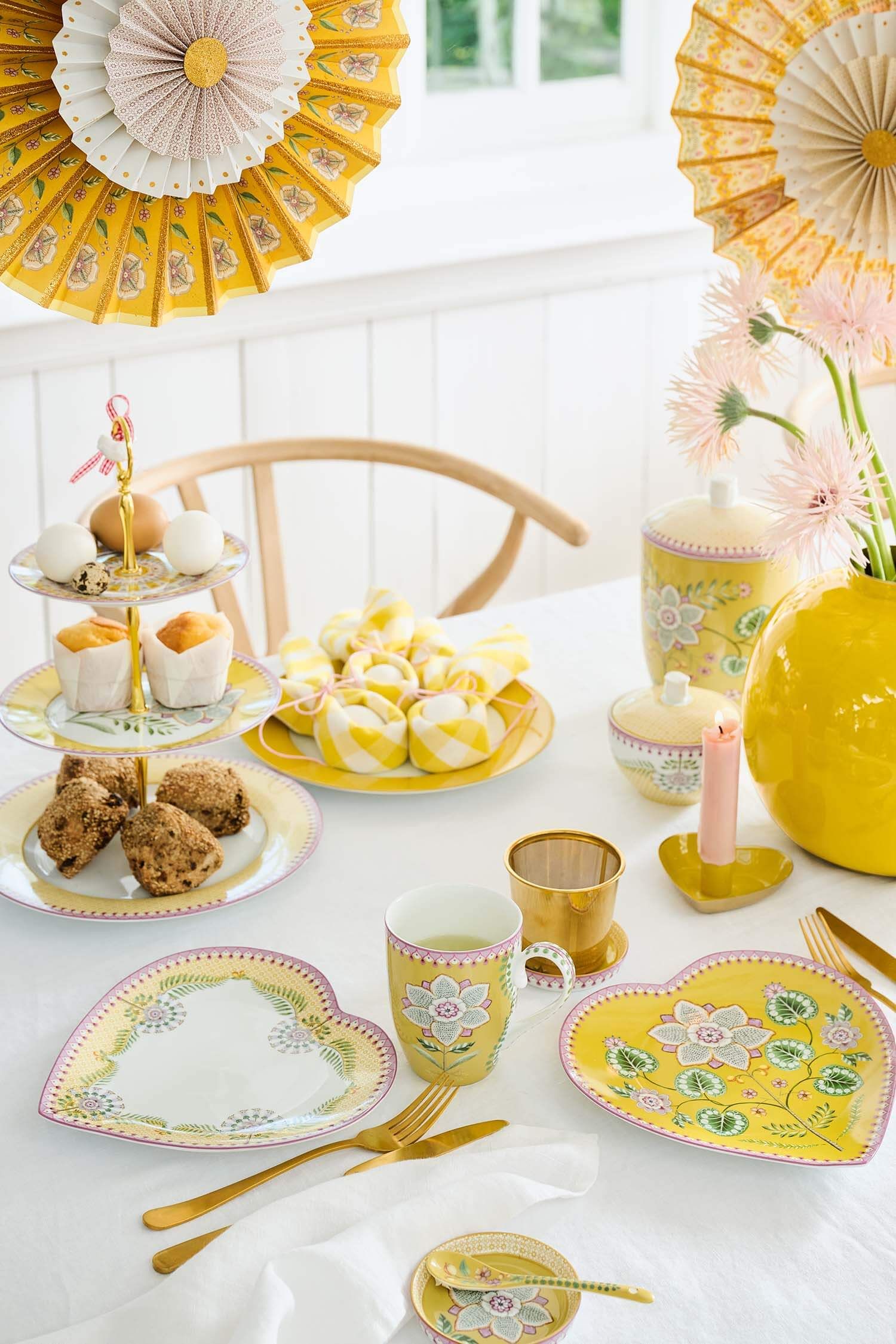 Set/2 Heart Shape Plates Lily&Lotus Yellow 21.5cm