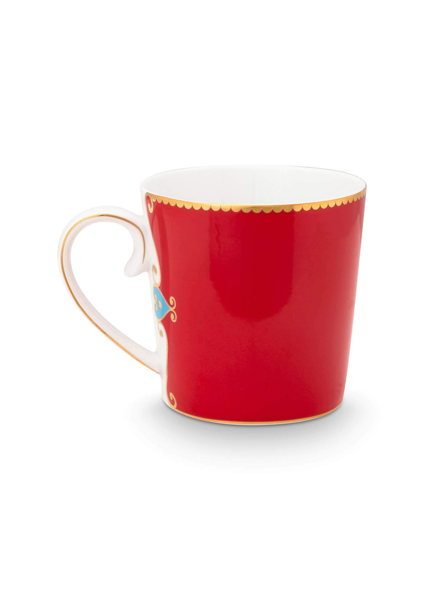 Set/2 Mugs Large Love Birds Medallion Red