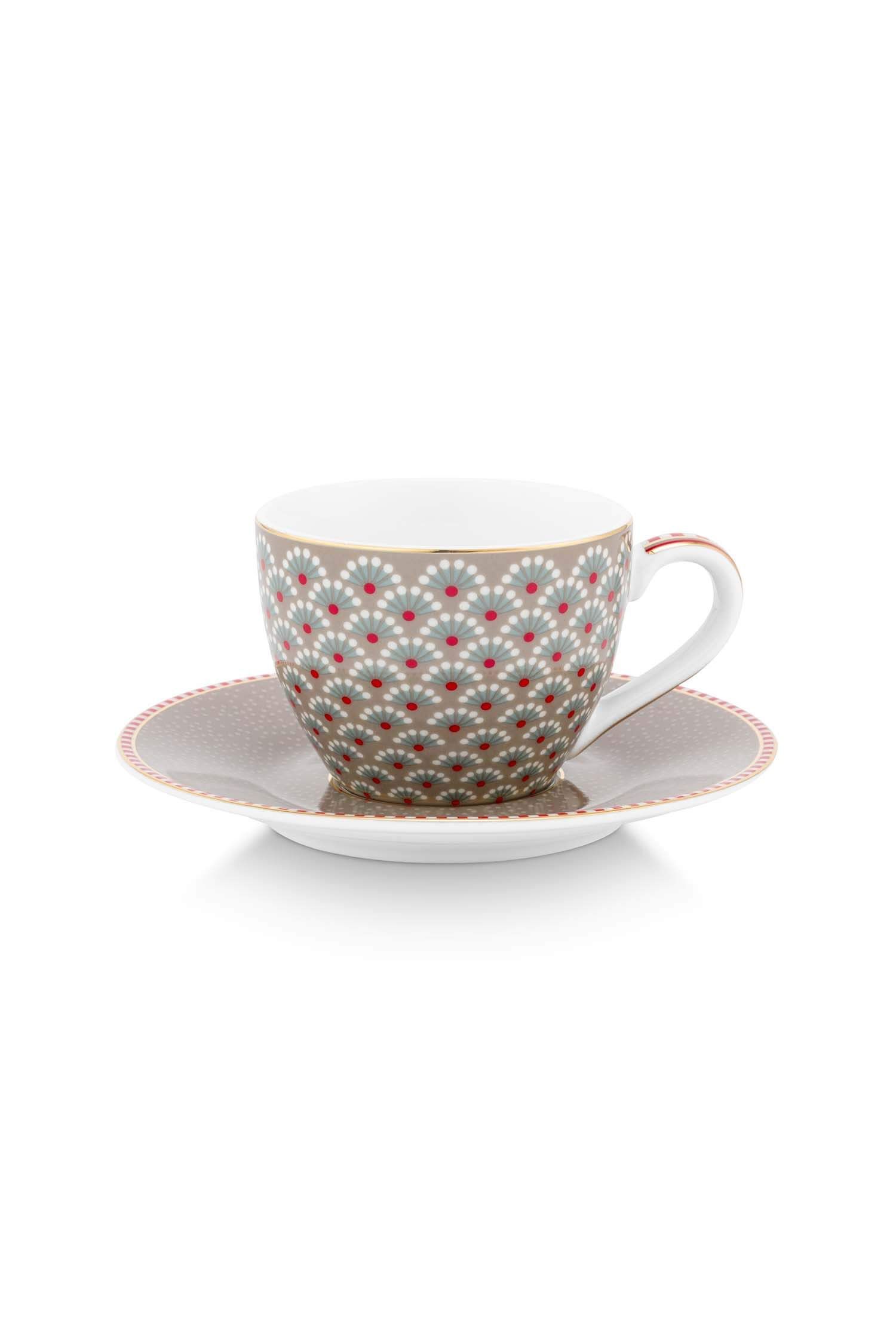 Set/2 Espresso Cups and Saucers Blooming Tales Khaki 120ml