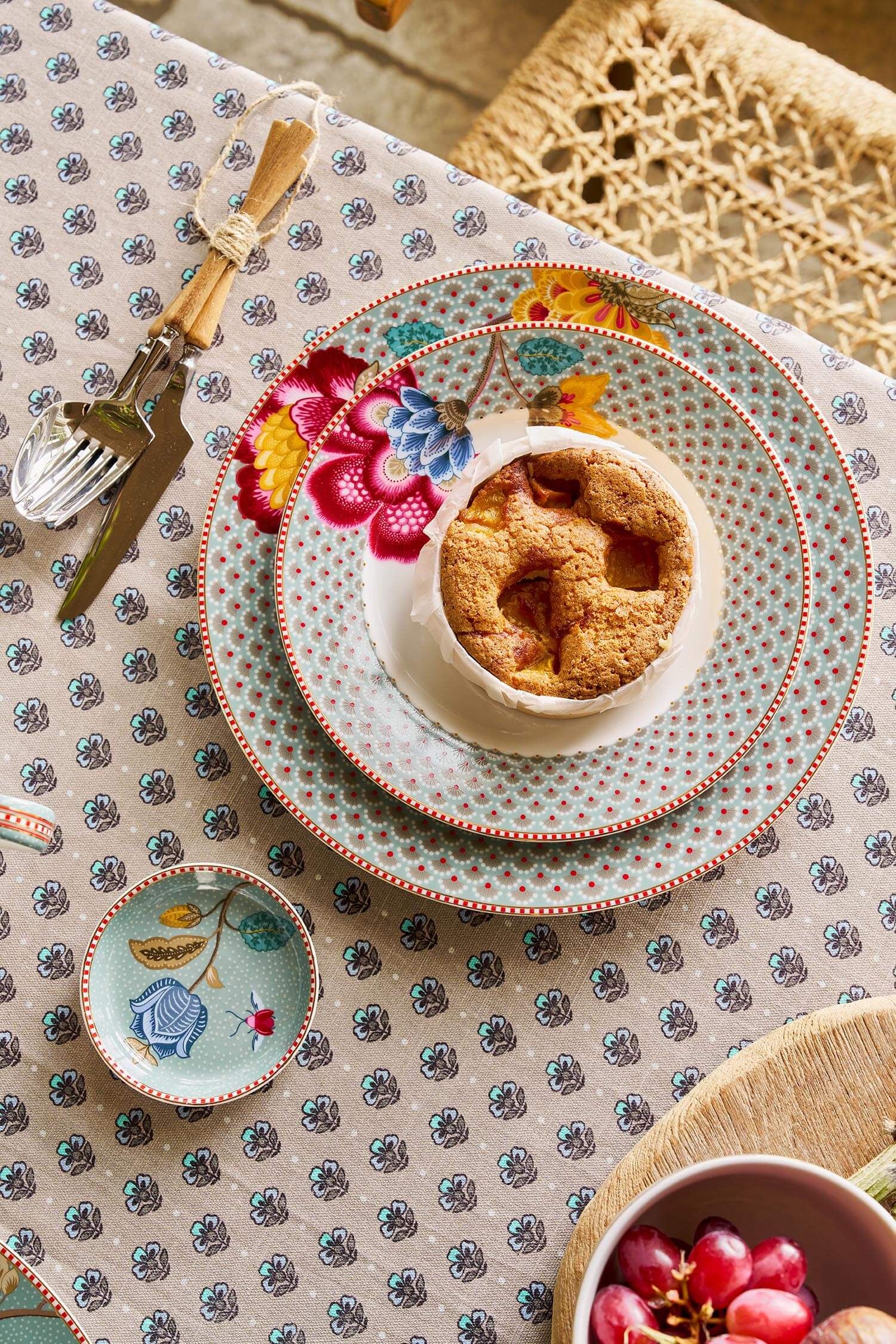 Table Cloth Blooming Tales Khaki-Blue