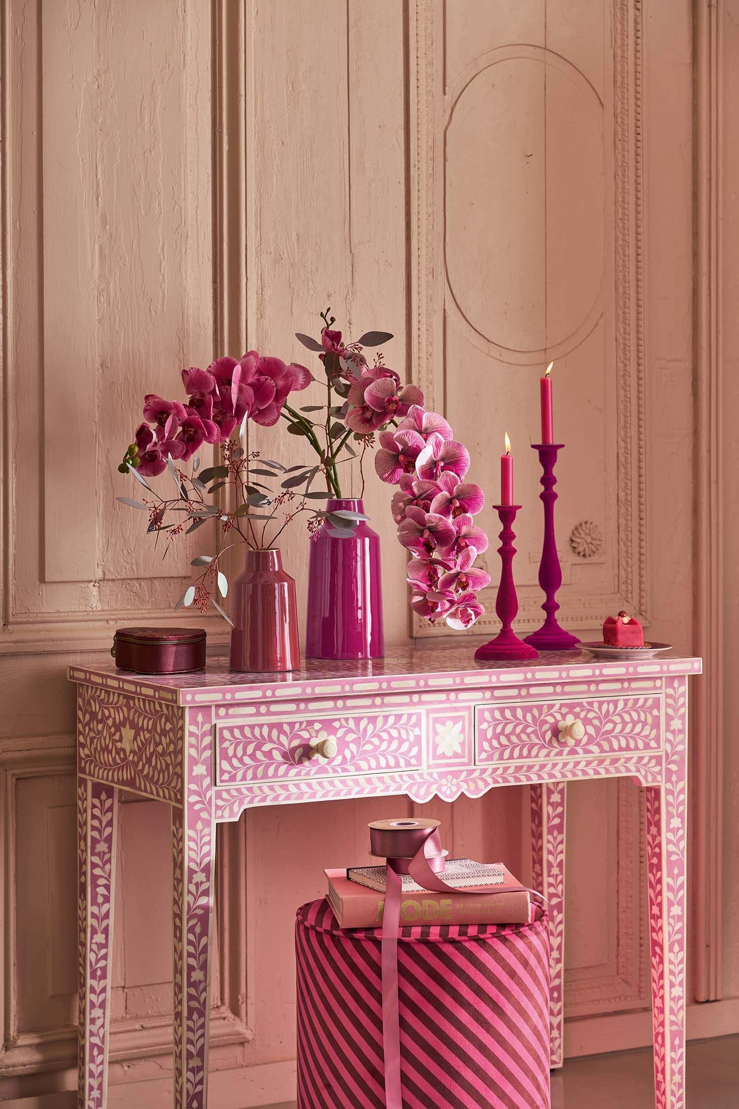 Candle Holder Velvet Pink 37cm