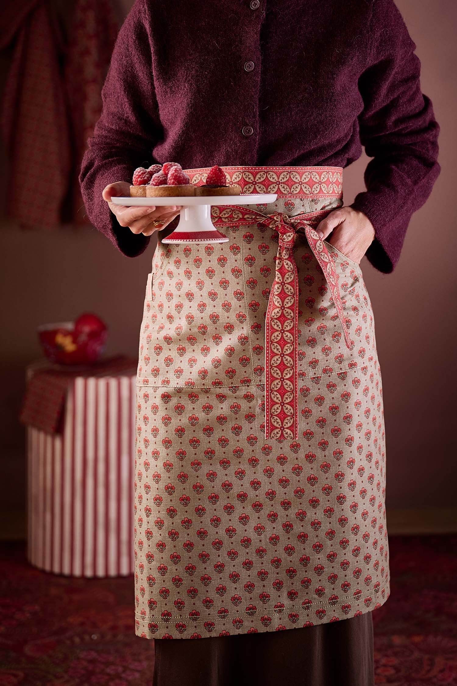 Half Apron Blooming Tales Dark Red