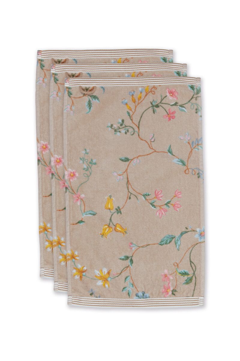 Guesttowel Set/3 Les Fleurs Khaki 30x50 cm