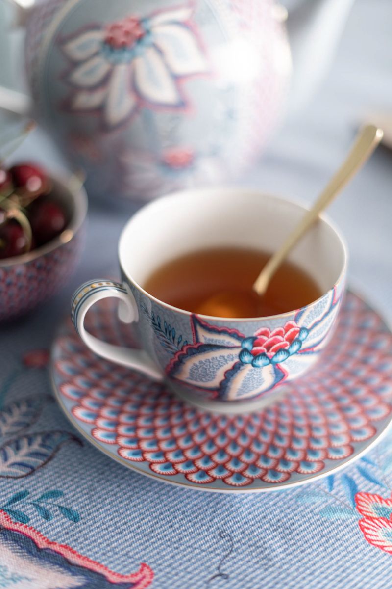 Set/2 Cups & Saucers Flower Festival Light Blue