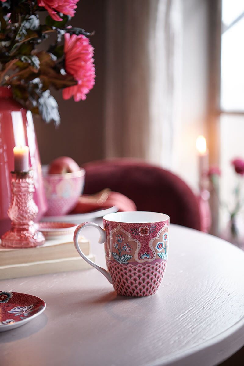Mug XL Flower Festival Scallop Deco Dark Pink