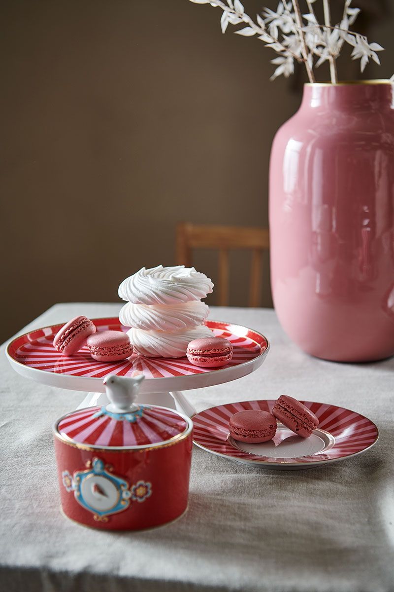 Mini Cake Tray o/f Love Birds Stripes Red-Pink 24cm