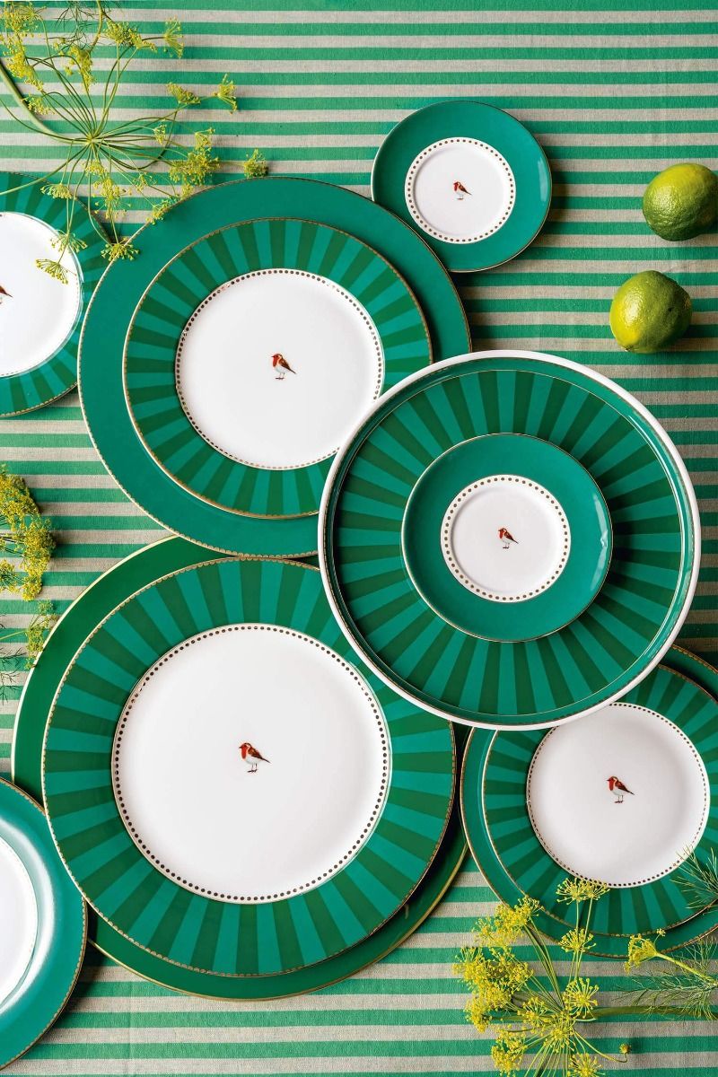 Plate Love Birds Stripes Emerald-Green 26.5cm
