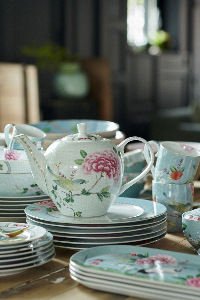 Tea Pot Large Blushing Birds White