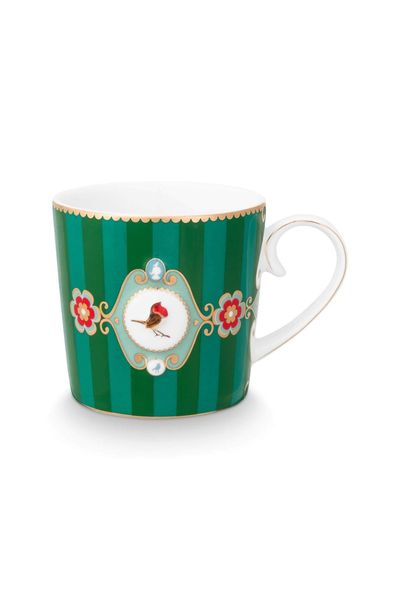 Mug Small Love Birds Medallion Stripes Emerald-Green