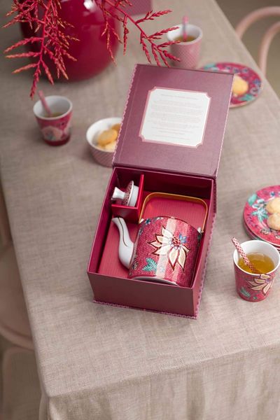 Giftset Teapot Oriental Flower Festival Dark Pink