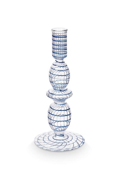 Candle Holder Glass Swirl Dark Blue 20cm