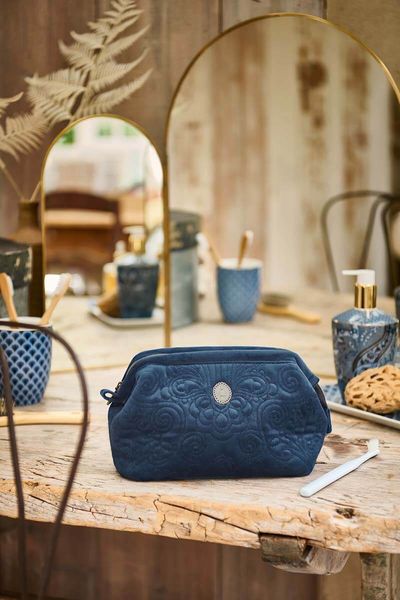 Cosmetic Purse Small Velvet Quiltey Days Blue