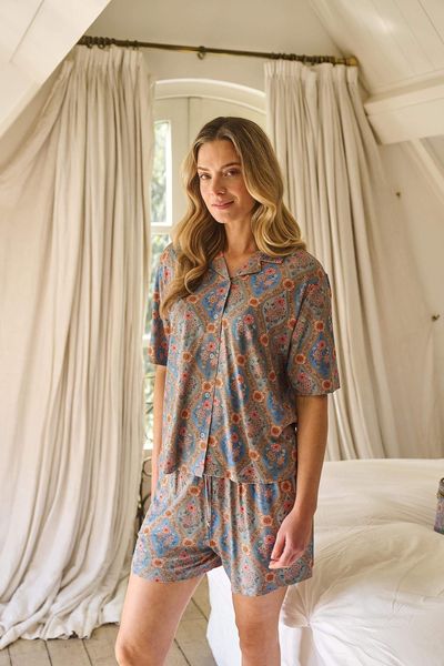 Flora Short Sleeve Top Ornamento Blue
