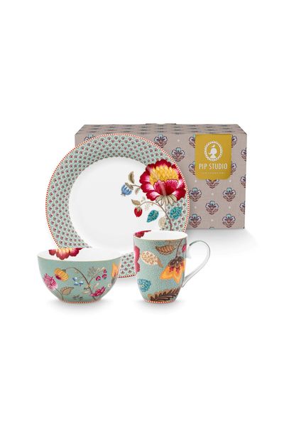 Set/3 Breakfast Set Blooming Tales Fantasy Blue