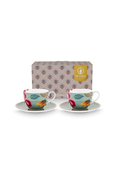 Set/2 Cups and Saucers Blooming Tales Fantasy Blue 280ml