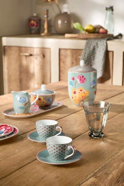 Set/2 Espresso Cups and Saucers Blooming Tales Blue 120ml