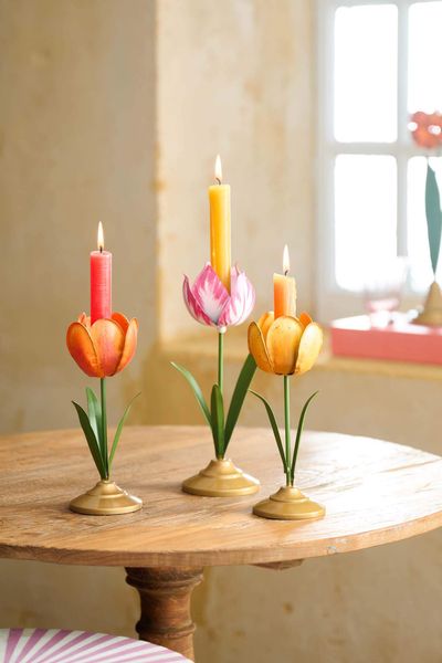 Candle Holder Metal Tulip Orange 21cm
