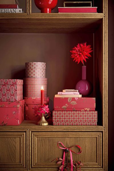 Set/2 Box Rectangular Blooming Tales Red