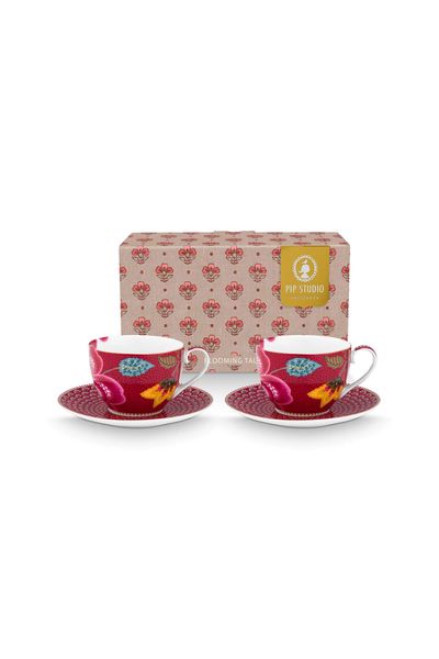 Set/2 Cups & Saucers Blooming Tales Fantasy Dark Red 300ml