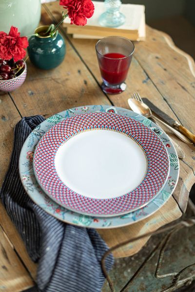Plate Flower Festival Scallop Red-Light Blue 26.5cm