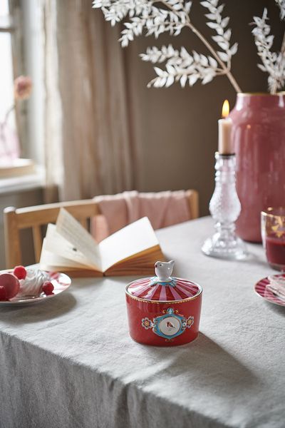 Sugar Bowl Love Birds Medallion Red-Pink