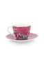 Set/2 Espresso Cups & Saucers Flower Festival Dark Pink
