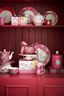 Storage Jar Love Birds Medallion Stripes Red-Pink