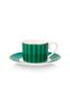 Set/2 Espresso Cups & Saucers Love Birds Stripes Emerald-Green