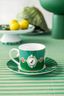 Set/2 Cups & Saucers Love Birds Medallion Emerald-Green