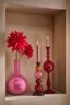 Candle Holder Glass Bead Red/Yellow 30cm